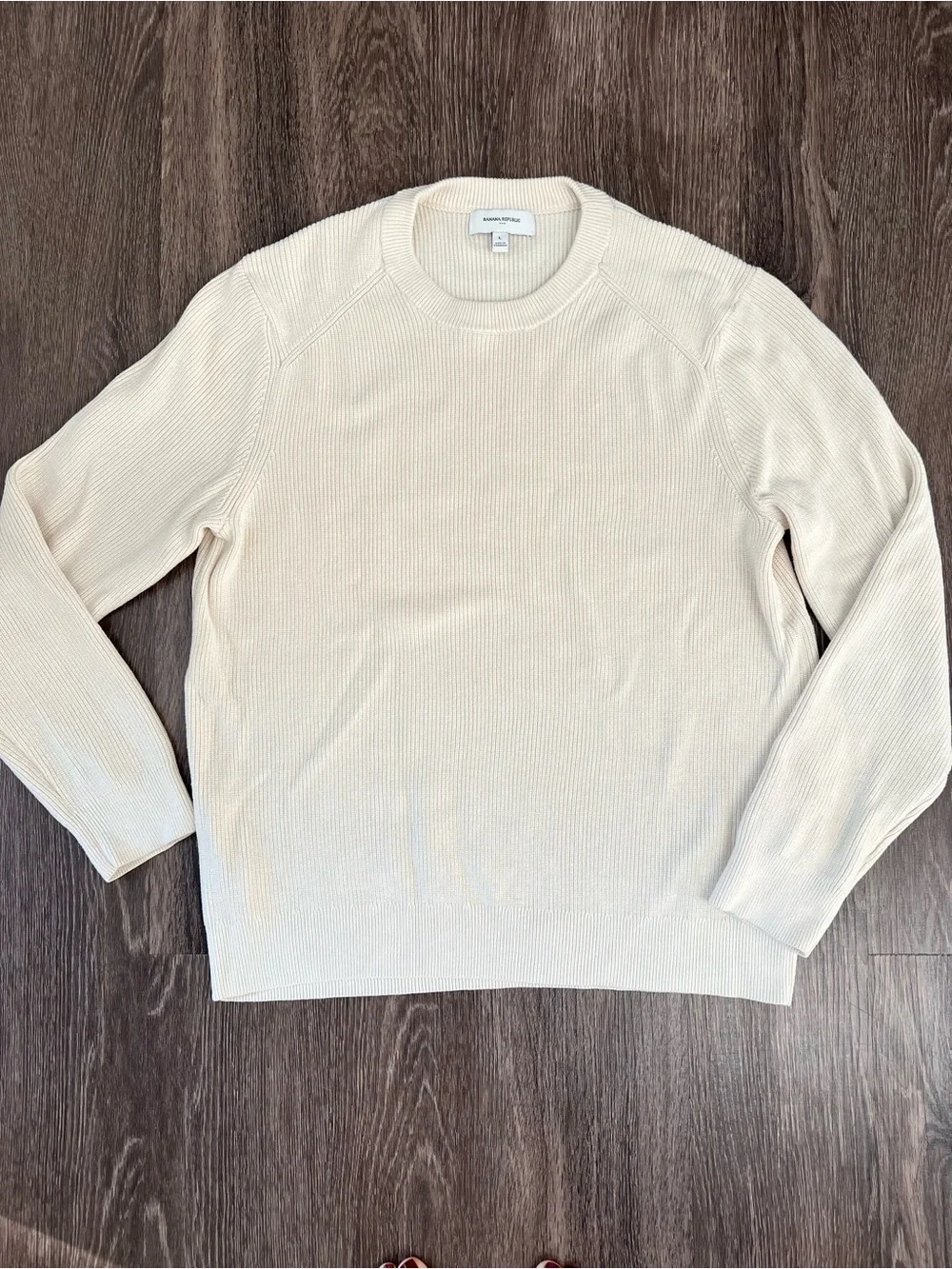 Banana Republic Cream Fisherman Rib Knit Crewneck Sweater L EUC